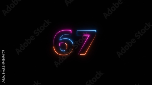 Business neon countdown number 67 icon illustration background.