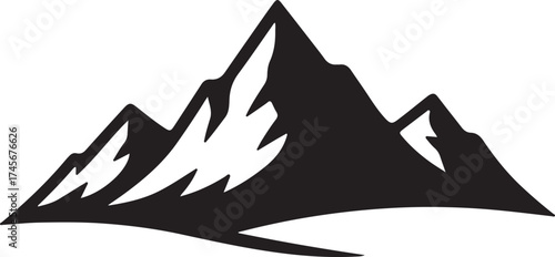 Majestic mountain range silhouette on white background isolated on white background