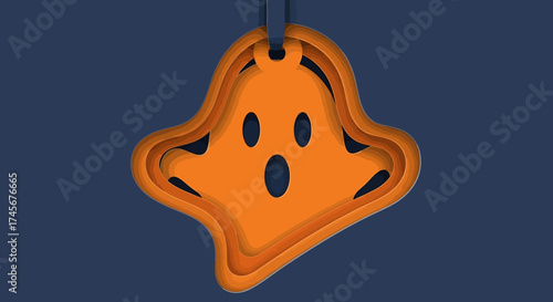 Stylish Papercut Ghost Character Design with Layers for Halloween Holiday