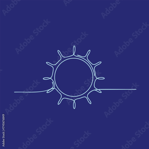 Minimalist Line Drawing of a Microorganism or Virus on a Dark Blue