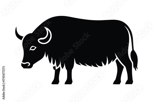 grazing yak silhouette vector icon