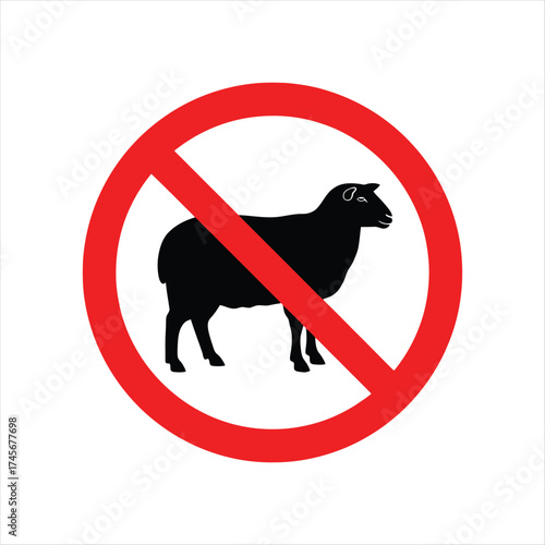 Black silhouette of a sheep inside a red prohibition sign indicating no sheep allowed