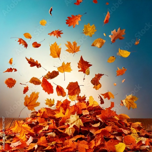 Tas de feuilles mortes qui s'envolent