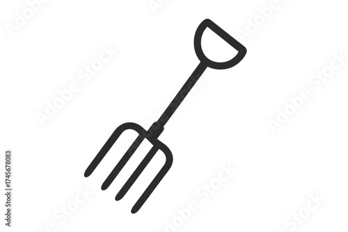 Pitchfork vector icon. Garden fork graphic symbol. Farming tool illustration. Agriculture and gardening equipment. Hayfork, rake, trident simple outline pictogram for web, app.