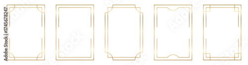 collection of elegant, minimalist frames in a golden gradient. This vector set features simple, rectangular line art borders with various geometric corner details