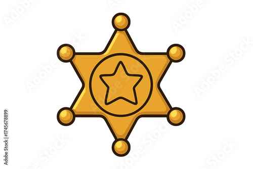 Sheriff Badge Icon Cartoon, Western Wild West Star Emblem, Law Enforcement Officer Symbol, Gold Sheriff Star Vector Illustration with Transparent Background, Classic Western Law Icon