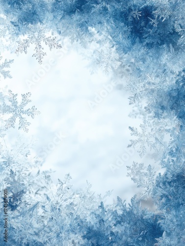 frozen snowflakes creating a border frame on a white background