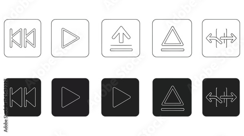 Vector art of collection of media player control icons, offering a variety of playback options and navigation symbols