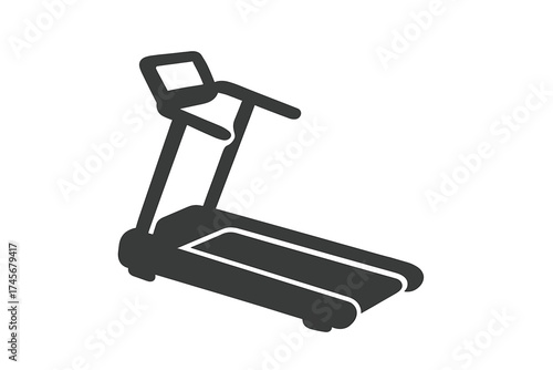 Monochrome treadmill icon, fitness sport equipment vector illustration, healthy workout gym machine, running exercise, transparent background design