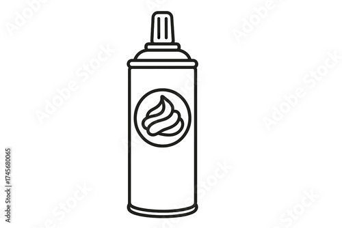 Whipped cream aerosol can outline icon isolated on white background, dairy product, sweet dessert topping, milk cream spray vector illustration, milk product symbol