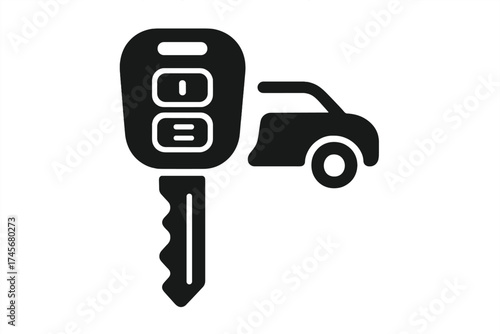 Black car key with remote control icon. Stylish vehicle key fob symbol on white background. Simple auto key silhouette design for web and app interfaces