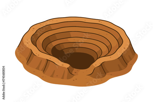 Open-pit mine icon for mineral excavation. Quarry symbol for mining industry. Vector illustration of a big hole for coal or ore extraction. Geology and resource concept.