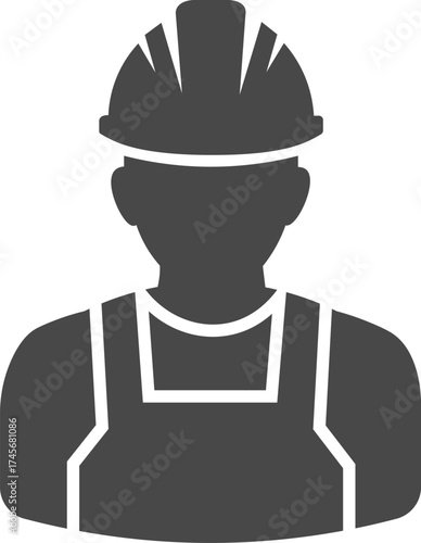 Gray silhouette icon of a construction worker wearing a hard hat and overalls vector