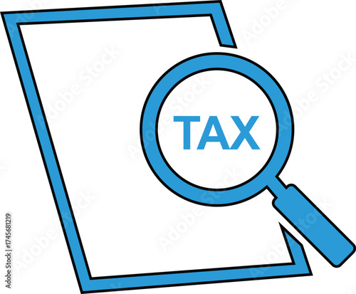 Blue Magnifying Glass Over Paper With TAX Text taxation finance