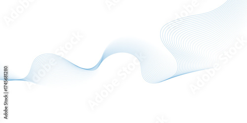 Abstract blue smooth wave on a white background. Dynamic sound wave. Design element. Vector illustration. Undulate Grey Wave Swirl, frequency sound wave, twisted curve lines with blend effect.	