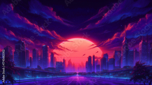 Neon Dawn Over the Megacity