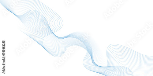 Abstract blue smooth wave on a white background. Dynamic sound wave. Design element. Vector illustration.  Undulate Grey Wave Swirl, frequency sound wave, twisted curve lines with blend effect.