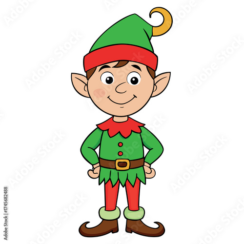 A cheerful elf in green clothes