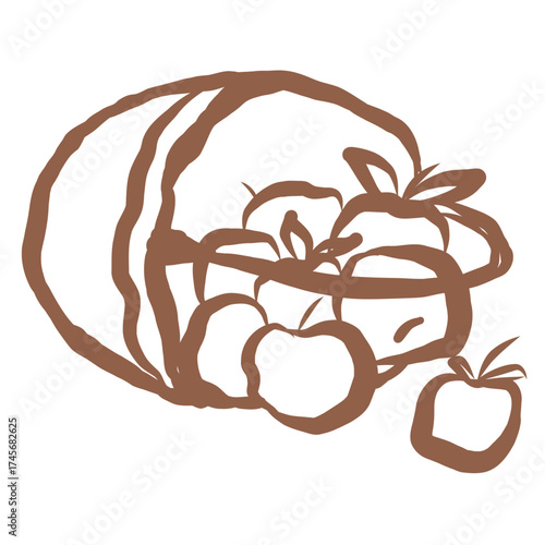 Basket with Apples. Hand-Drawn Illustration.