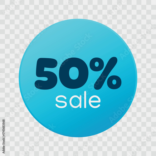 50 percent sale circle symbol. Blue gradient sign for discount label, black friday, best offer, advertisement. Vector isolated icon on transparent background