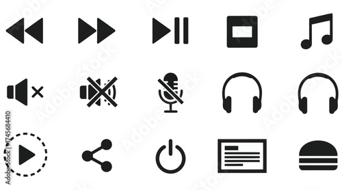 Vector art of set of media player control icons for user interface design purposes