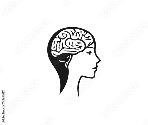 Silhouette of a woman with a visible brain inside