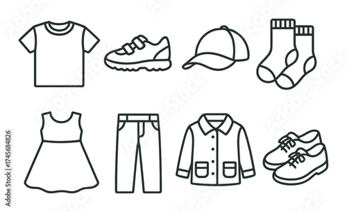 Fashion icons: casual apparel and footwear collection featuring clothing outlines