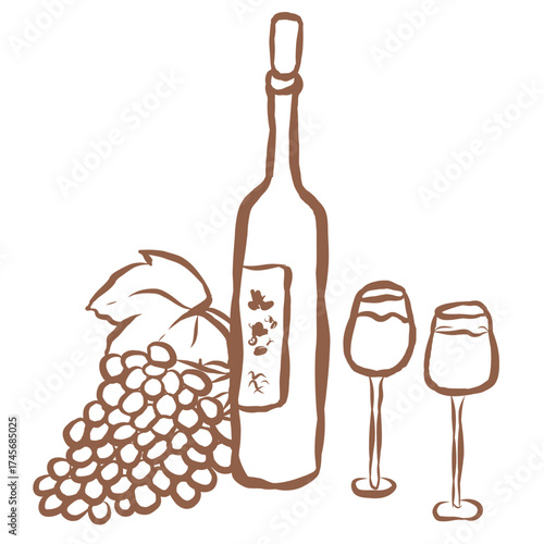 Line Art of Wine Illustration. Hand-Drawn Doodle.