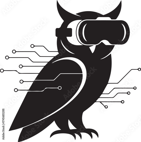 Owl Wearing VR Headset with Circuit Board Connections for Tech Education and Future Knowledge