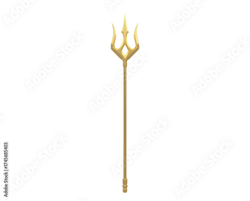 Golden Trident Isolated, A Symbol of Mythological Power and Regal Authority Depicted Artistically