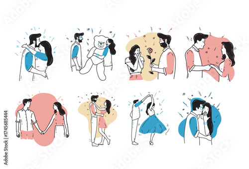 Vector illustration of couples in love for valentine's day and romantic occasions design assets set vector