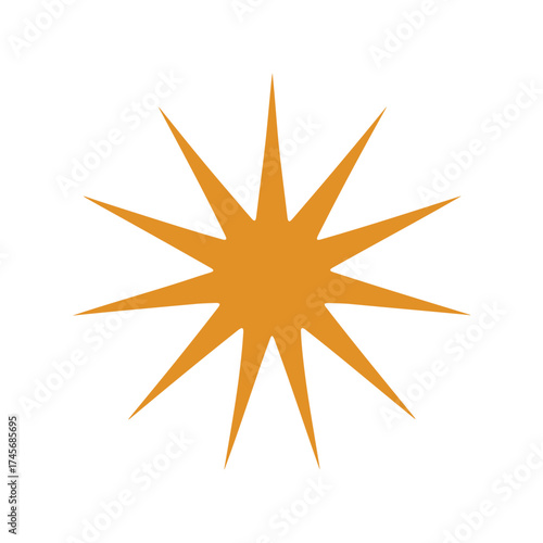 A bright orange starburst shape with many sharp points radiating outwards against a solid black background