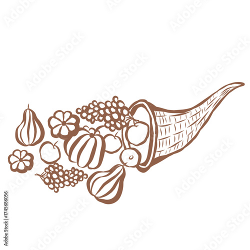 Line Art of Cornucopia Illustration. Hand-Drawn Doodle.
