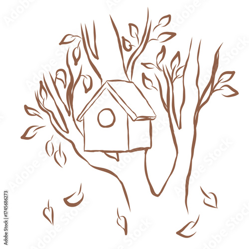 Line Art of Birdhouse Illustration. Hand-Drawn Doodle.