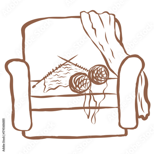 Line Art of Armchair Illustration. Hand-Drawn Doodle.