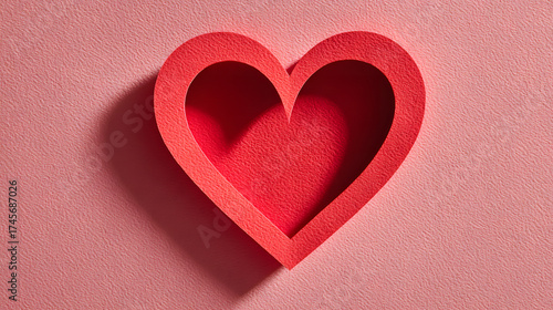 Red Paper Heart Cutout on Pink Background for Valentine Day Love and Romance Symbol