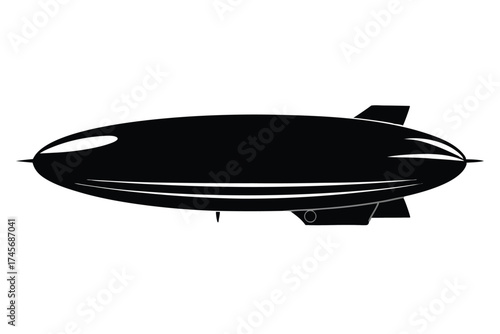 Silhouette of a Vintage Airship with Gondola and Tail Fins for Nostalgia Projects