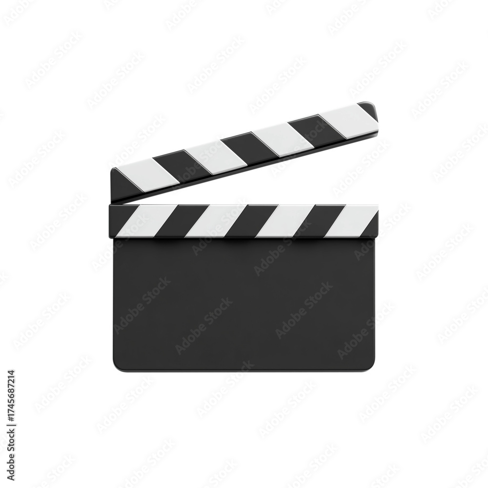 Fototapeta premium Single movie clapperboard, 3D render transparent PNG cutout isolated background, film graphic