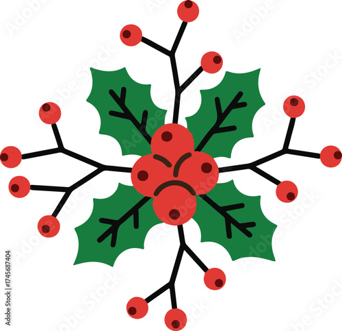 Festive christmas holly and berries seasonal illustration design