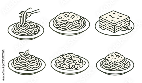 Assorted italian pasta dishes illustration on gradient background