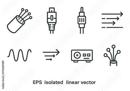 Linear vector icons of technology components and electronics