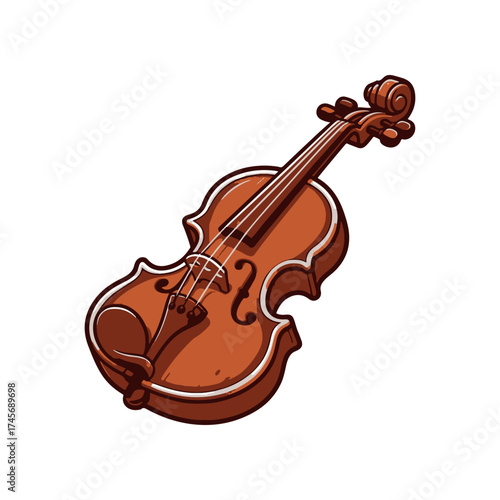 A beautifully crafted wooden violin resting on a plain background, showcasing its elegant curves and craftsmanship