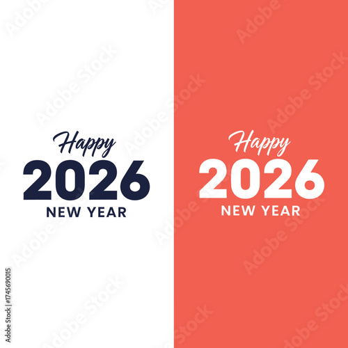 Happy New Year 2026 Greeting celebration holiday festive white coral typography design event future calendar date occasion seasonal