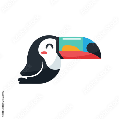Colorful illustration of a toucan with a vibrant beak against a plain background