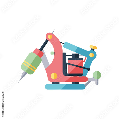 Colorful tattoo machine with vibrant design, set against a clean background, ideal for tattoo art