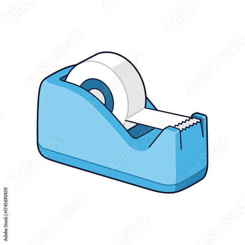 A blue adhesive tape dispenser with a roll of tape, set against a clean white background, ideal for office use
