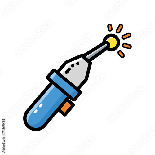 A blue handheld welding tool emitting a bright light, showcasing precision in metalwork