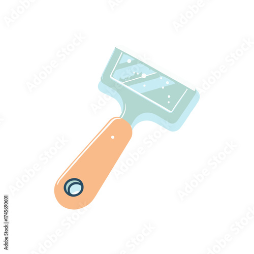 A close-up view of a cleaning tool with a transparent blade and wooden handle, ideal for home maintenance