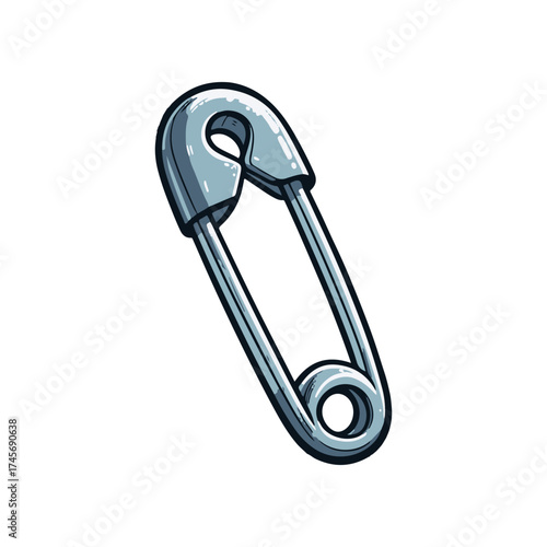 A close-up view of a shiny safety pin against a plain background, highlighting its metallic finish