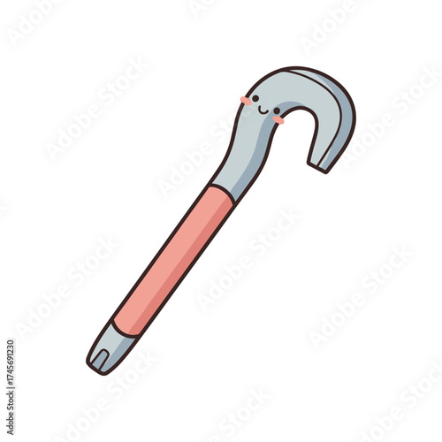 A cheerful cartoon-style crowbar with a smiling face, set against a white background